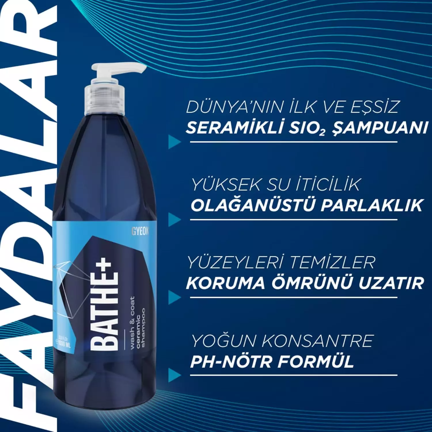 GYEON%20Q²M%20Bathe+%20Plus%20Seramik%20Bazlı%20PH%20Nötr%20Cilalı%20Oto%20Şampuanı%20500%20ml%20-Su%20İtici%20Araç%20Yıkama%20Köpüğü